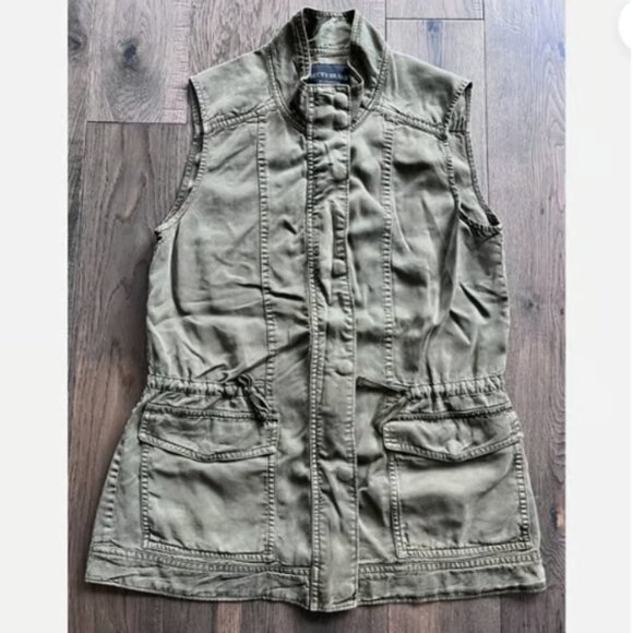 Lucky Brand Utility Cargo Vest Size XS Olive Green Khaki Cinched Waist Full Zip - Picture 1 of 7